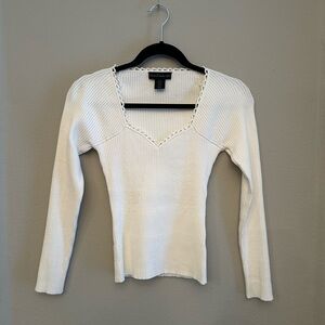 House of Harlow 1960 White Fitted Ribbed Blouse